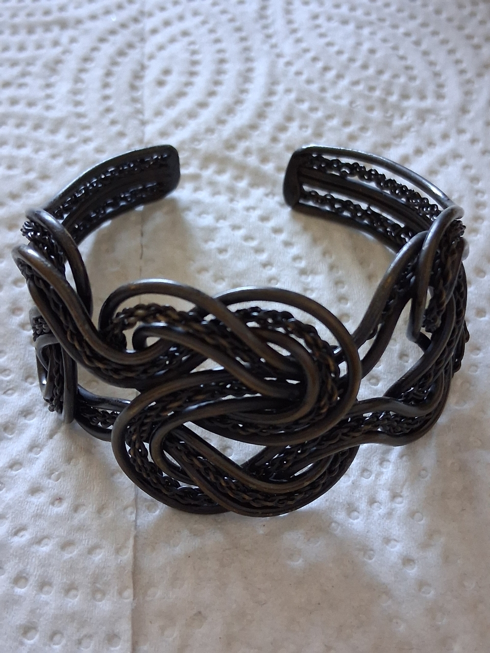 Intricate Black Braided Knot Open Cuff Bracelet